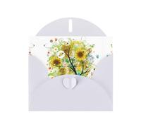 6x4-inch White Floral Tree with Daisies Sunflowers Butterflies print Greeting Card Set with Envelope - Wedding/Birthday Invitations