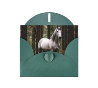 6x4 inch White horse in the jungle Dark Green prints greeting card with envelope, suitable for birthday wishes, wedding congratulations
