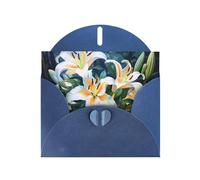 6x4 inch White Lilies Blue prints greeting card with envelope, suitable for birthday wishes, wedding congratulations