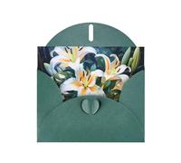 6x4 inch White Lilies Dark Green prints greeting card with envelope, suitable for birthday wishes, wedding congratulations