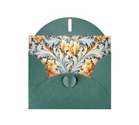 6x4 inch White-orange pattern Dark Green prints greeting card with envelope, suitable for birthday wishes, wedding congratulations