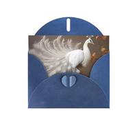 6x4 inch White peacock with open screen Blue prints greeting card with envelope, suitable for birthday wishes, wedding congratulations