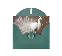 6x4 inch White peacock with open screen Dark Green prints greeting card with envelope, suitable for birthday wishes, wedding congratulations