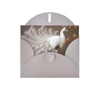 6x4 inch White peacock with open screen Gray prints greeting card with envelope, suitable for birthday wishes, wedding congratulations