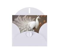 6x4 inch White peacock with open screen White prints greeting card with envelope, suitable for birthday wishes, wedding congratulations