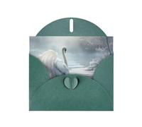 6x4 inch White swan on ice Dark Green prints greeting card with envelope, suitable for birthday wishes, wedding congratulations