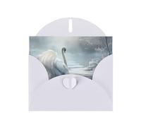 6x4 inch White swan on ice White prints greeting card with envelope, suitable for birthday wishes, wedding congratulations