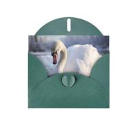 6x4 inch White swan playing in the water Dark Green prints greeting card with envelope, suitable for birthday wishes, wedding congratulations