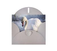 6x4 inch White swan playing in the water Gray prints greeting card with envelope, suitable for birthday wishes, wedding congratulations