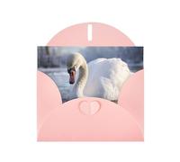 6x4 inch White swan playing in the water Pink prints greeting card with envelope, suitable for birthday wishes, wedding congratulations