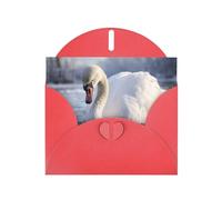 6x4 inch White swan playing in the water Red prints greeting card with envelope, suitable for birthday wishes, wedding congratulations