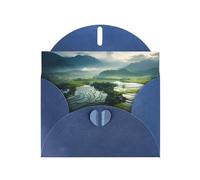 6x4 inch Wide rice fields Blue prints greeting card with envelope, suitable for birthday wishes, wedding congratulations