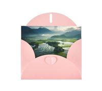 6x4 inch Wide rice fields Pink prints greeting card with envelope, suitable for birthday wishes, wedding congratulations