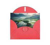 6x4 inch Wide rice fields Red prints greeting card with envelope, suitable for birthday wishes, wedding congratulations