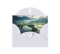 6x4 inch Wide rice fields White prints greeting card with envelope, suitable for birthday wishes, wedding congratulations