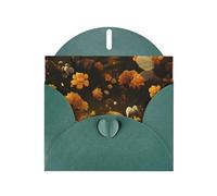 6x4 inch Yellow flowers Dark Green prints greeting card with envelope, suitable for birthday wishes, wedding congratulations