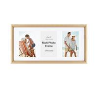 6x4 Multi Aperture V Shape Photo Frame, Holds 3 6x4 Photos or Pictures, Natural Wood Effect Multi Picture Frame, Plexi Glass, Wall Mounted Landscape or Portrait
