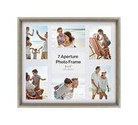 6x4 Multi Aperture V Shape Photo Frame, Holds 7 6x4 Photos or Pictures, Grey Wood Effect Multi Picture Frame, Plexi Glass, Wall Mounted Landscape or Portrait