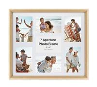 6x4 Multi Aperture V Shape Photo Frame, Holds 7 6x4 Photos or Pictures, Natural Wood Effect Multi Picture Frame, Plexi Glass, Wall Mounted Landscape or Portrait