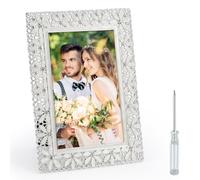 6x4 Photo Frame - Wedding Picture Frames 4x6 Metal Photo Frame with Holder Wall Mounted Display Vertical & Horizontal Beautiful Flower Design Tabletop for Wedding Art Print Family Picture Drawing