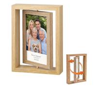 6x4 Photo Frames, Wooden Photo Frame Rotating Floating Picture Frames, Double-Sided Tabletop Display with Acrylic Panel, 360° Spinning Ideal for Gifts, Celebrations (2 Pcs)