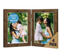 6x4 Twin Photo Frame, Brown, 4 Pack, Double Picture Frame, 10x15cm, 4x6