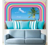 6x4ft Tropical Island Party Backdrop, Neon Beach Romance Love Theme Backdrop