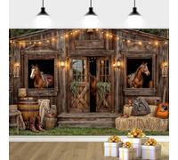 6X4ft Western Cowboy Backdrop Wooden Barn Horse Photo Background, Retro Western Photography Background West Theme Party Banner Baby Shower Birthday Decor Photo Booth Props,Brown-1
