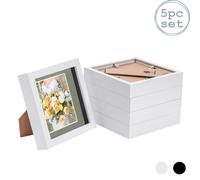 Nicola Spring 5 Piece 6 x 6 3D Shadow Box Photo Frame Set - Craft Display Picture Frame with 4 x 4 Mount - Glass Aperture - White/White