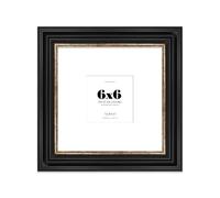 6x6" Black and Gold Picture Frame - 6x6" Square Frame with 3x3" Mount for 6x6"/3x3" Pictures Luxurious Style Classic Interior Design Décor, 1 Pack
