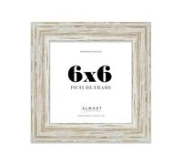6x6" Distressed White Oak Picture Frame - Rustic Wood Industrial Effect Photo Frame for Wall Display, Ideal for Posters, Prints & Home Décor, Wall Hooks and Kickstand, 32mm Edge - 1 Pack