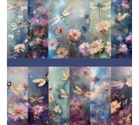 6x6 Floral Scrapbook Paper, Single-Sided Printed Dragonfly Pattern Origami Deco Background Craft Papers for Scrapbooking DIY Card Making for Junk Journals, Decoupage - 48 Sheets