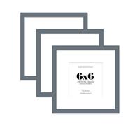 6x6 Grey Picture Frame with Mount for 4x4 Photos, Prints - Modern Square Wall Frame, Set of 3