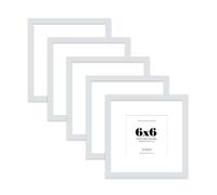 6x6 Light Grey Picture Frame with Mount for 4x4 Photos, Prints - Modern Square Wall Frame, Set of 5