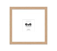 Almost Frameless 6x6 Square Picture Frame, Display Pictures 3x3 With Mat or 6x6 Without Mat, Wall Hanging & Free Standing Photo Frame, Oak, 1 Pack