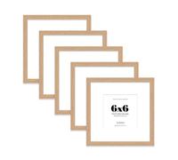 6x6 Oak Picture Frame with Mount for 4x4 Photos, Prints - Modern Square Wall Frame, Set of 5