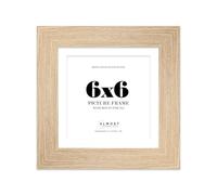 6x6" Oak Square Frame With Mount for 5x5" Pictures 28mm Edge Frame Display with Wall Hooks and Kickstand, 1 Pack