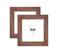 6x6 Rustic Wood Square Frame With Mount for 3x3 Pictures 28mm Edge Frame Display with Wall Hooks and Kickstand, 2 Pack