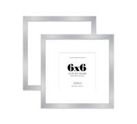 6x6 Silver Picture Frame with Mount for 4x4 Photos, Prints - Modern Square Wall Frame, Set of 2
