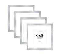6x6 Silver Picture Frame with Mount for 4x4 Photos, Prints - Modern Square Wall Frame, Set of 4