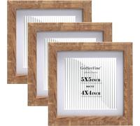 6x6'' Square Wood Photo Frame Set of 3 with Acrylic Glass Front,Walnut wood Effect Picture Frames with Acid Free 5x5'' Mount for Wall Mount &Tabletop Display,Ideal for Home Gallery Decor & Gifts