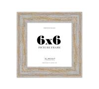 6x6" Walnut Woodgrain Picture Frame - Rustic Wood Industrial Effect Photo Frame for Wall Display, Ideal for Posters, Prints & Home Décor, Wall Hooks and Kickstand, 32mm Edge - 1 Pack