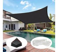 6x6m Outdoor Shade Sail Weather-Resistant & Breathable Black Sun Shade Canopy with O-Rings & Ropes for Patio Balcony Garden Pergola - UV Protection