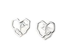 6x6mm Tiny Heart Stud Earrings Silver Tone Irregular Hollow Geometric with Line Art Rose Flower Minimalist Dainty Jewelry