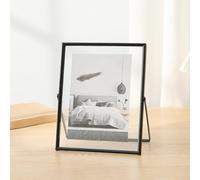 6x8 Double Sided Photo Frame Tempered Glass, Metal Rectangle Picture Frames Vertical for Tabletop Display Black Frame Home Office Decor