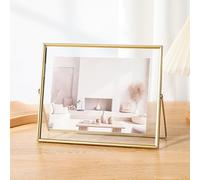 6x8 Double Sided Picture Frames Tempered Glass, Metal Rectangle Photo Frame Horizontal for Tabletop Display Gold Frame Home Decor