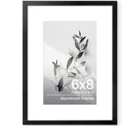 6x8 Photo Frame Black, Aluminum 6x8 inch Picture Frame, 6x8 Frame with Mount for 4x6 Inch with Tempered Real Glass, Tabletop & Wall Mounting Display Poster Frame for Home & Wall Decor