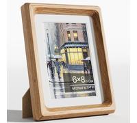 6x8 Picture Frame, Natural Solid Oak Wood Photo Frame with Tempered Glass, Handcrafted Rounded Corner 6x8 in Frames Matted to 5x7 in Photos, Wall or Tabletop Display