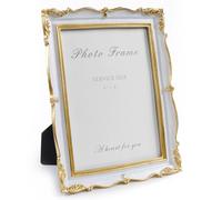 6x8 Picture Frame Vintage, Elegant White and Gold Photo Frame, 6 by 8 Antique Picture Frames Ornate Textured Hand-Crafted Resin with Glass Front for Tabletop Display, Retro Design Home or Office Decor