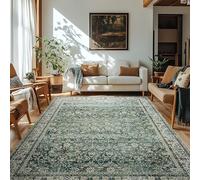 6x9 Area Rugs Washable Rugs for Bedroom,Faux Wool Moody Floral Boho Vintage Oriental Indoor Carpet for Living Room,Hunter Forest Green